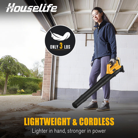 Houselife cordless leaf blower between deck railings for tight-space debris