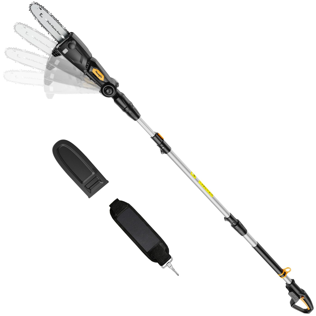 Houselife cordless pole saw connected to DeWalt 20V battery for trimming.