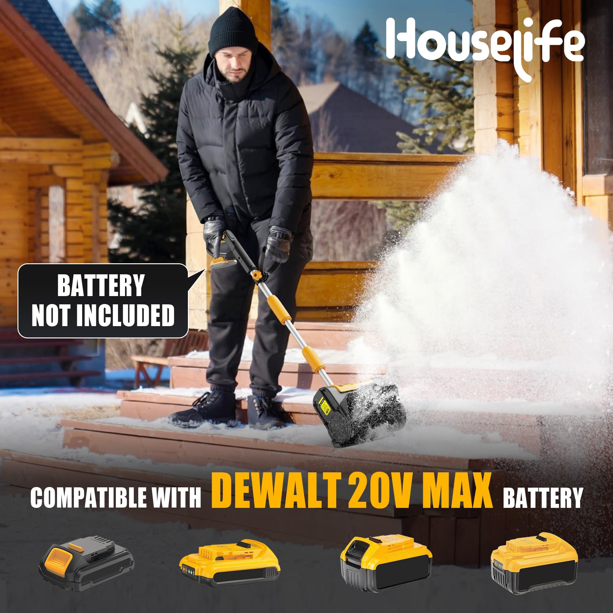 Houselife snow shovel throws snow up to 20 feet for fast driveways