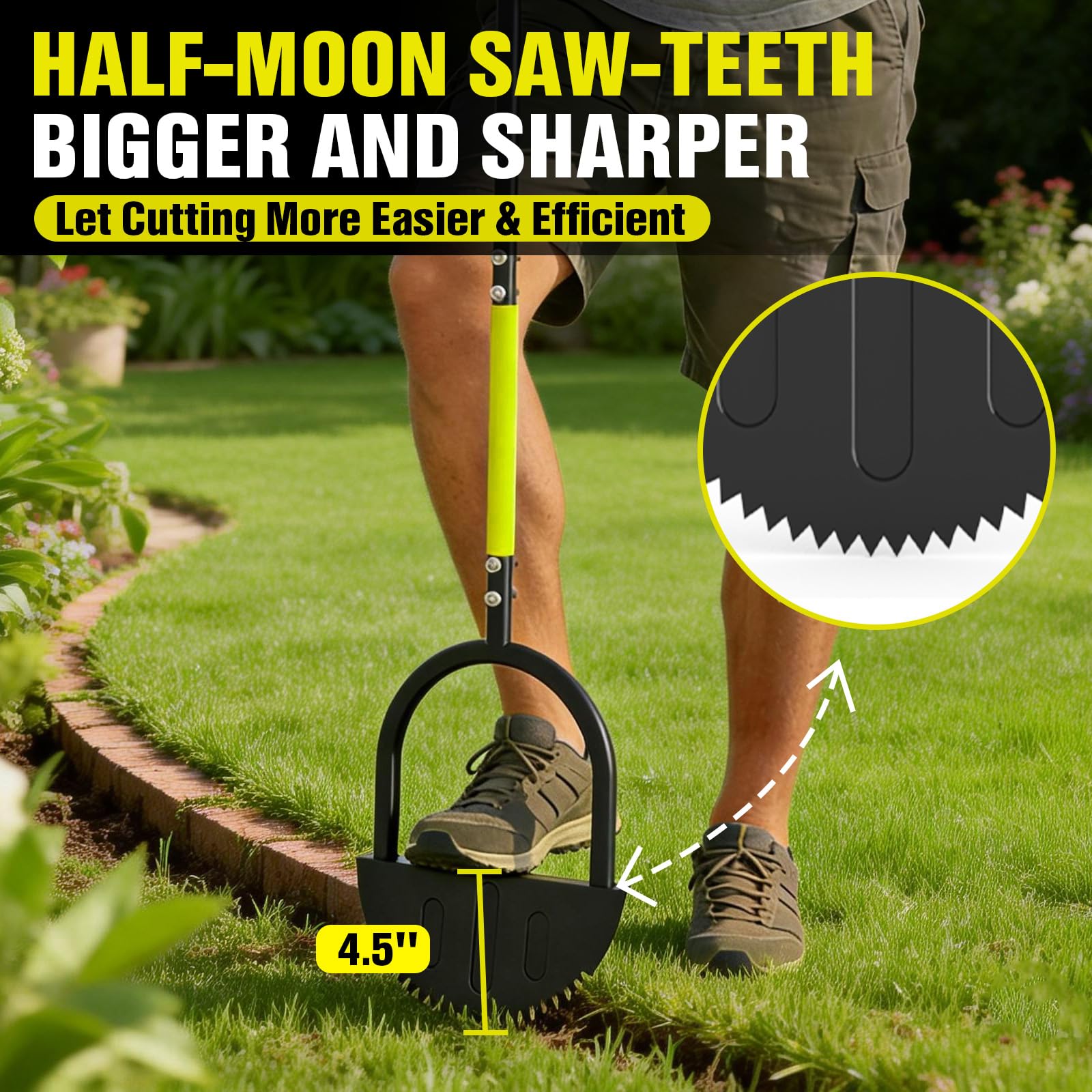 Houselife Half Moon Edger 9-inch footplate for stable edging leverage