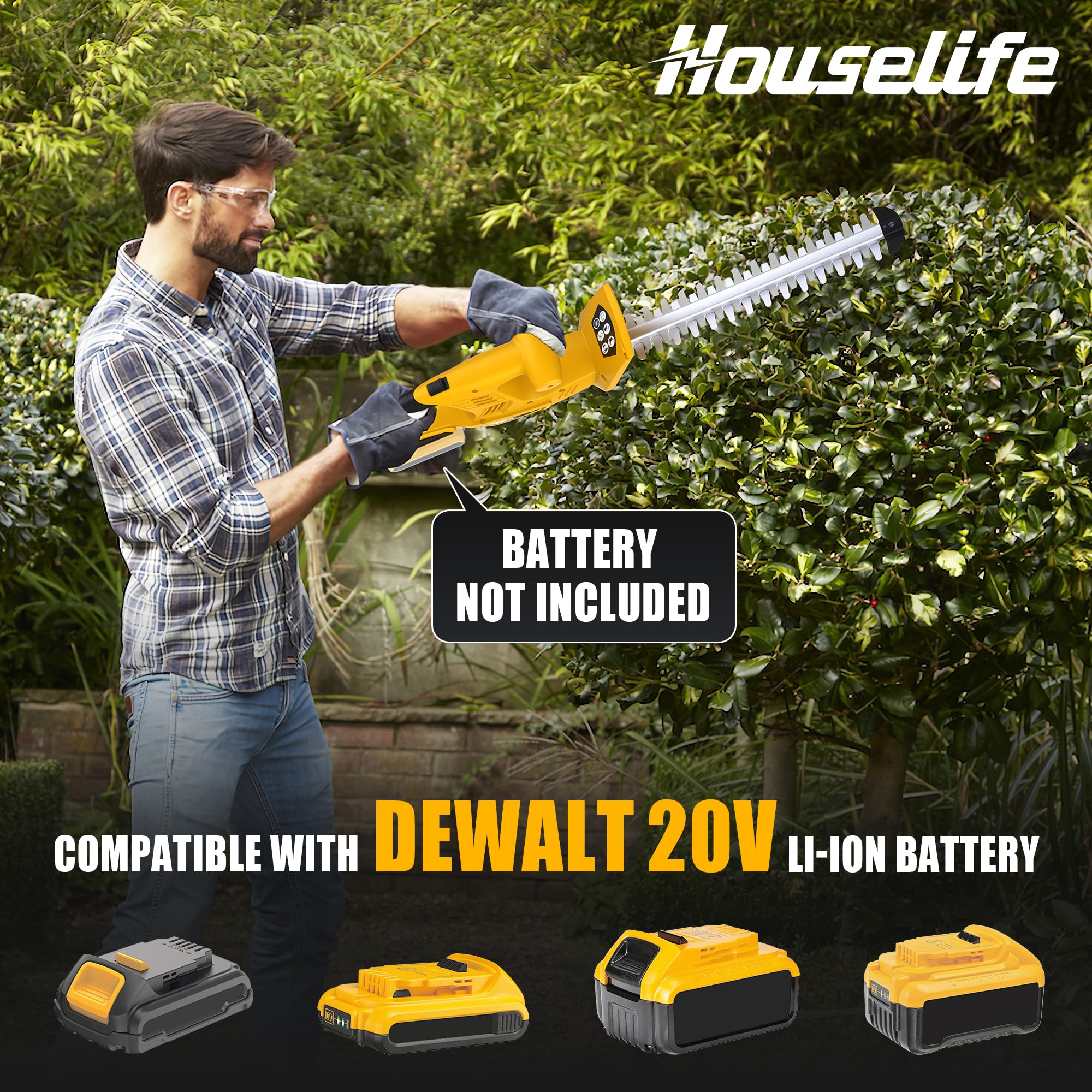 Houselife hedge trimmer with DeWALT battery demonstrates quick setup