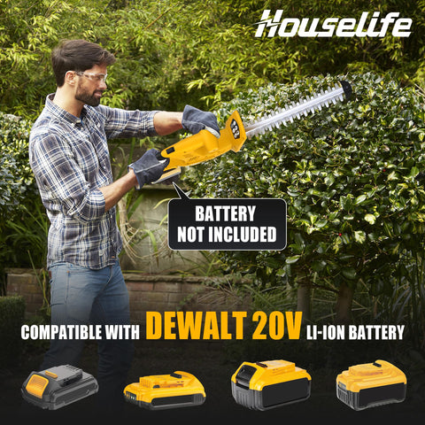 Houselife hedge trimmer with DeWALT battery demonstrates quick setup