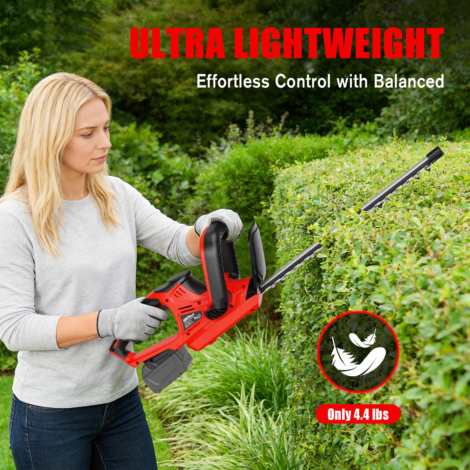 Houselife lightweight hedge trimmer at 4.4 lbs reduces gardener fatigue