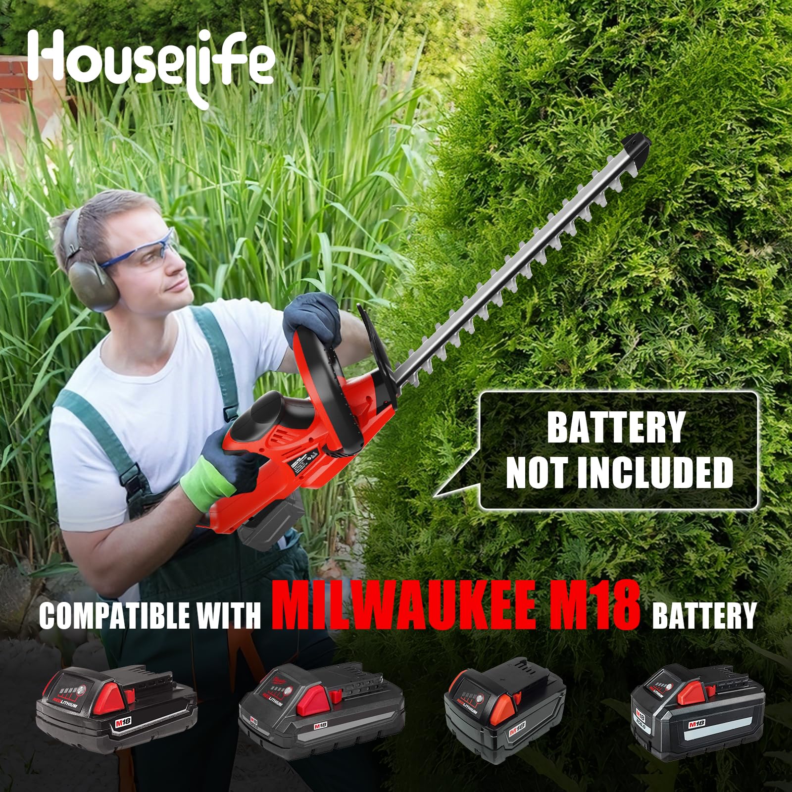 Houselife M18 battery-compatible tool-only hedge trimmer fits your existing system