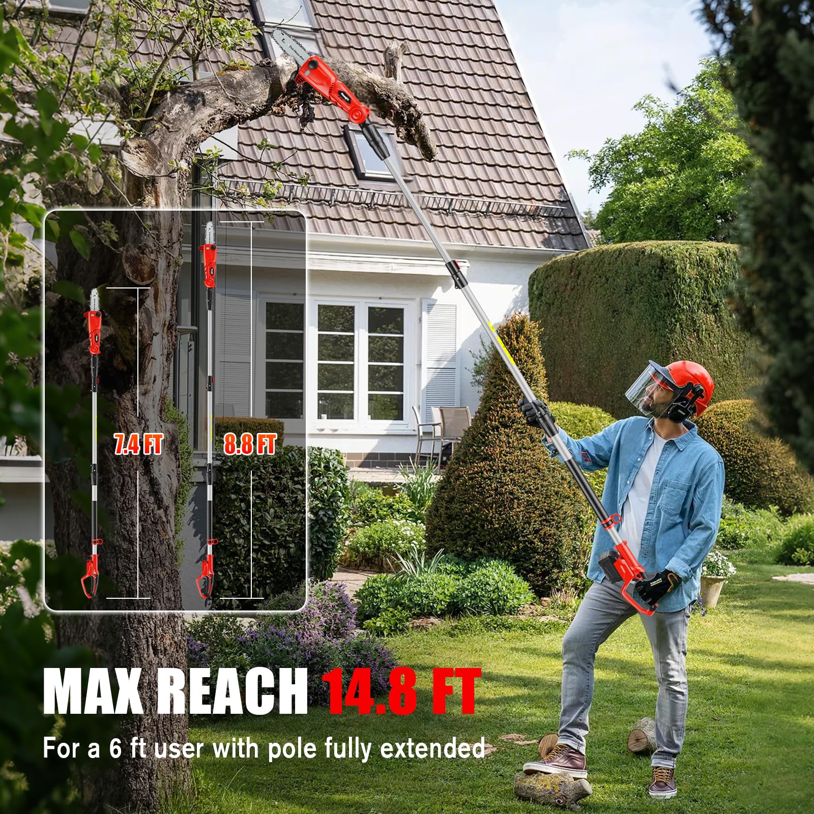 Houselife pole saw with 4-angle head enables precise cuts at tough angles.