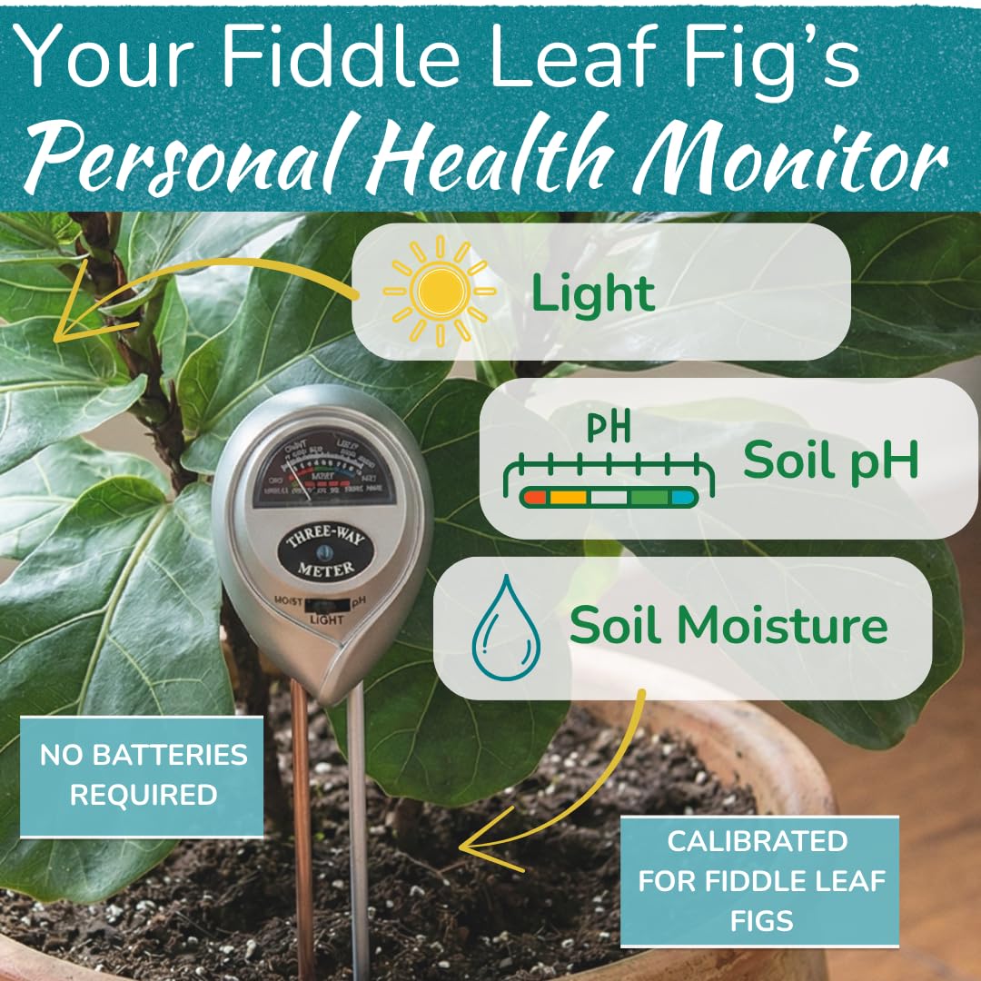 Houseplant Resource Center 3in1 soil meter probe shows moisture, pH, and light readings.