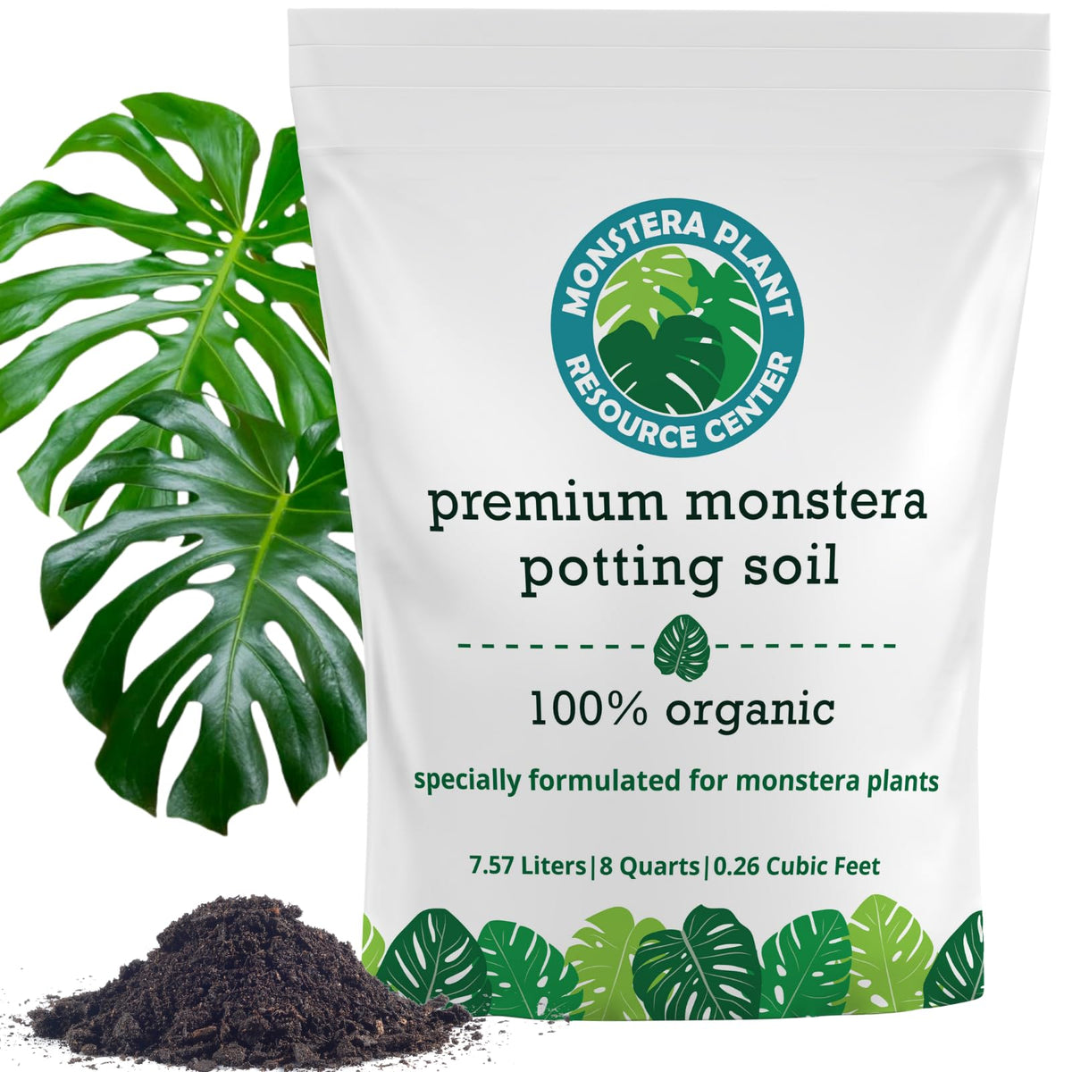 HOUSEPLANT RESOURCE CENTER premium Monstera soil bag closeup, highlighting fast drainage for healthy roots.