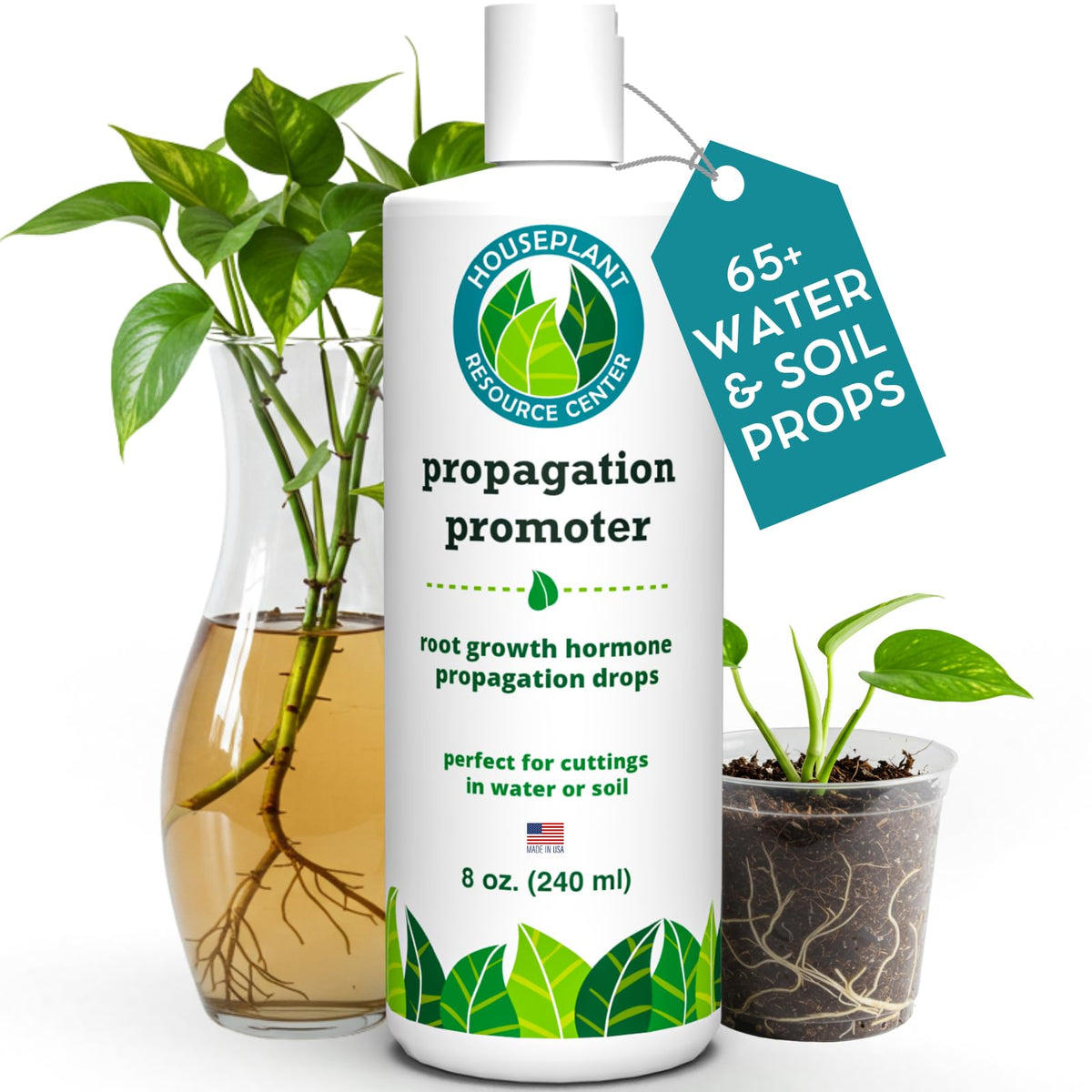 Houseplant Resource Center Prop Drops bottle front shows a natural rooting booster for cuttings