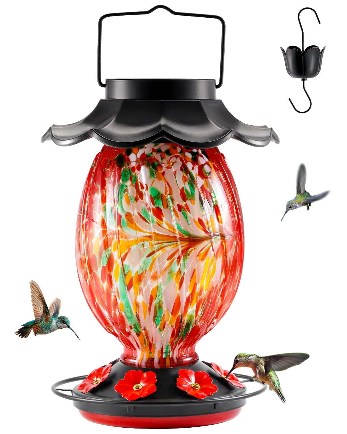 HouseSapp solar hummingbird feeder with seven ports and a 360-degree perch.