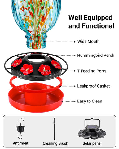 HouseSapp solar hummingbird feeder with seven ports offers easy nectar access