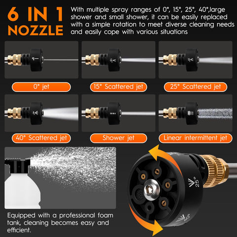 Housiwill 6-in-1 nozzle demonstrates versatile spray modes for different tasks.