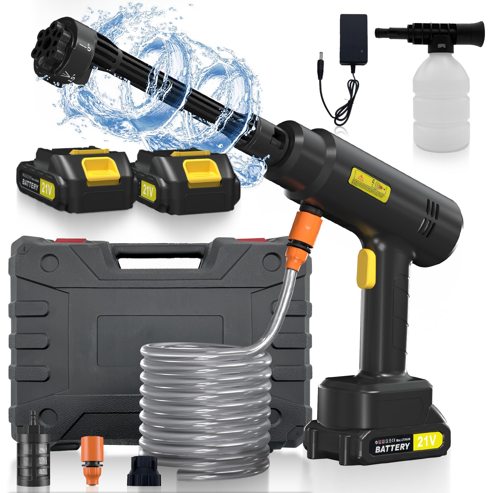 Housiwill cordless washer in use on car and patio surfaces shows multipurpose power.