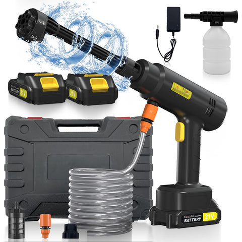 Housiwill cordless washer in use on car and patio surfaces shows multipurpose power.