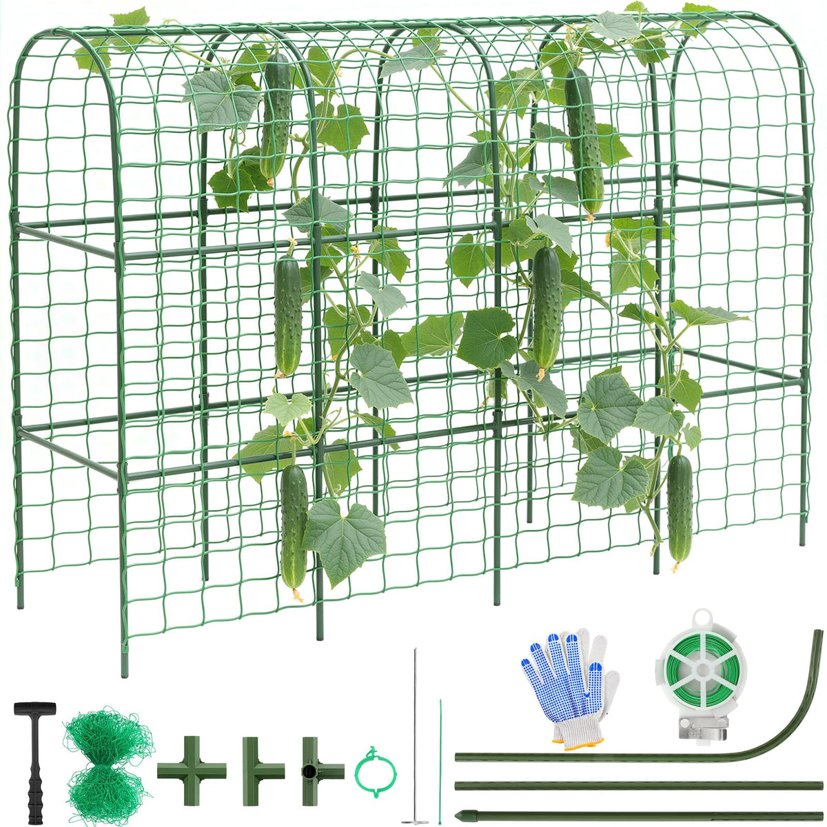 Housolution cucumber trellis u-shape structure supports vining crops in raised beds