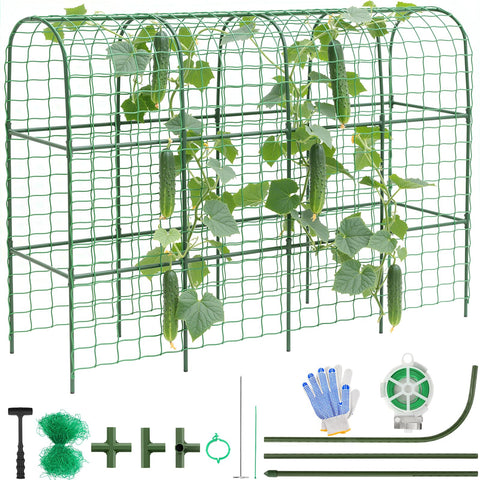 Housolution cucumber trellis u-shape structure supports vining crops in raised beds
