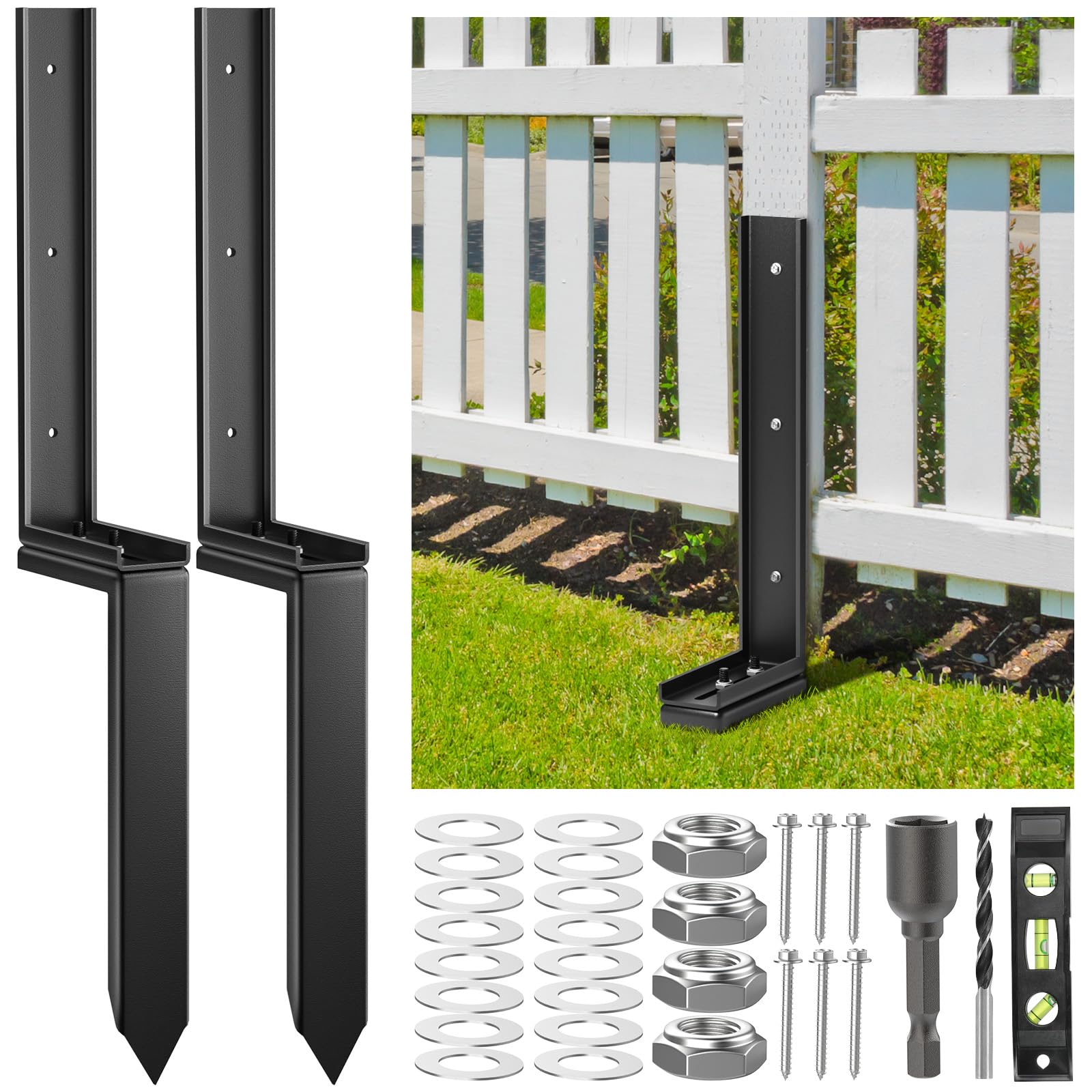 Housolution fence post repair kit with steel spike provides durable support outdoors.