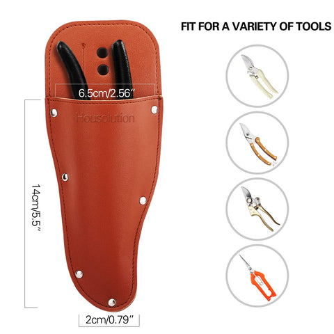Housolution pruner holster with metal back clip secures on belts for safe carry
