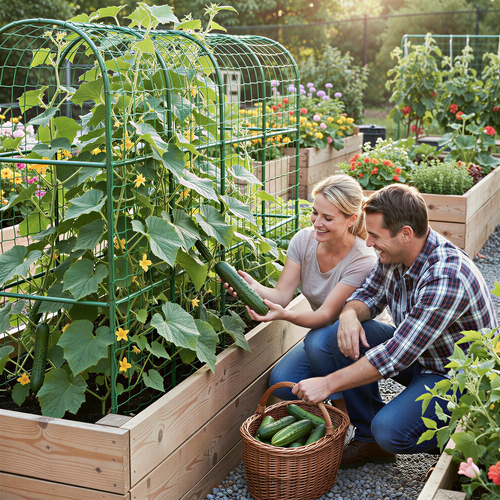 Housolution raised-bed climber trellis creates vertical space for cucumbers and peas