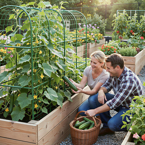 Housolution raised-bed climber trellis creates vertical space for cucumbers and peas