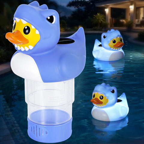 Housolution solar pool chlorine floater with duck design glows, enhancing nighttime pool ambiance