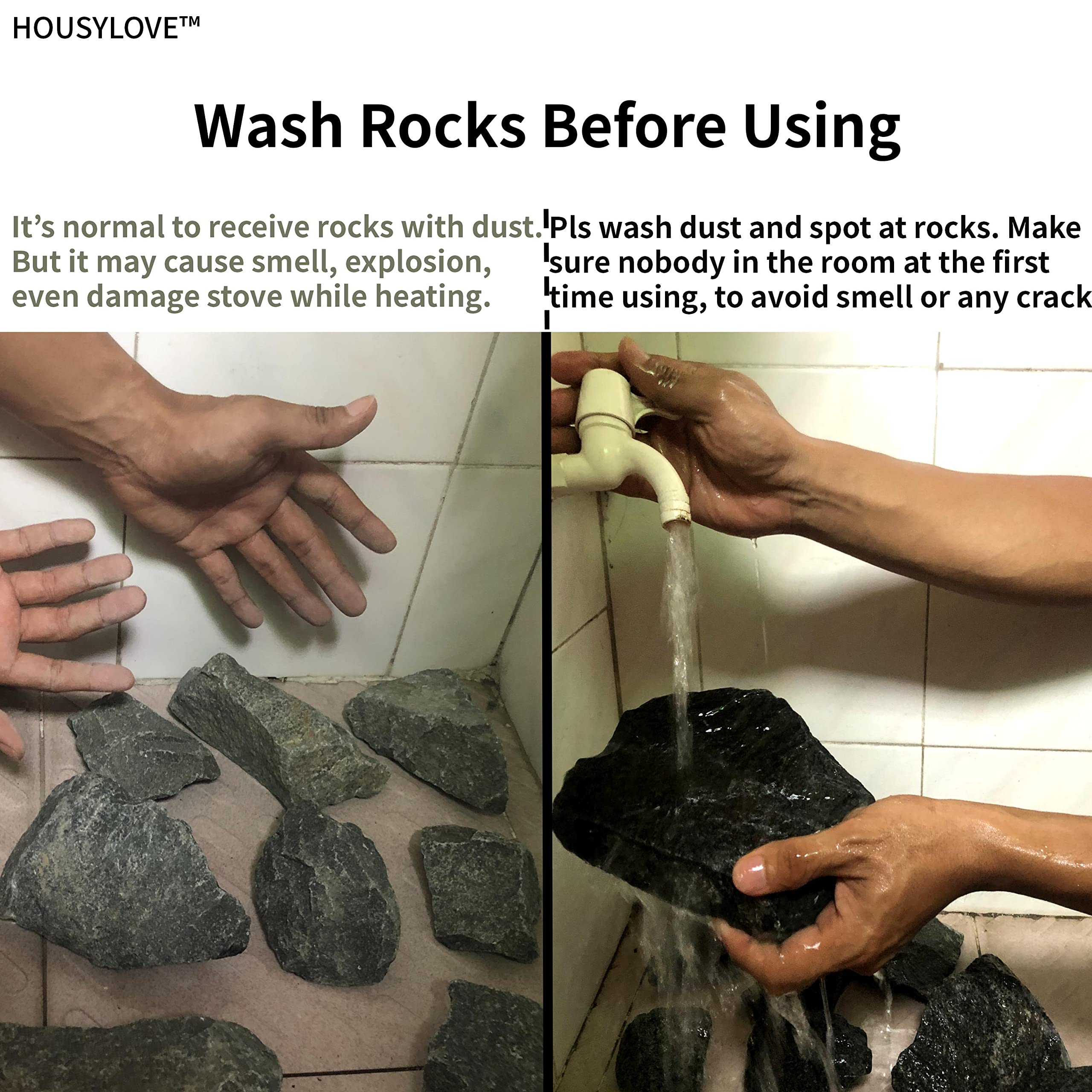 HOUSYLOVE natural volcanic stones add earthy texture to your sauna setup