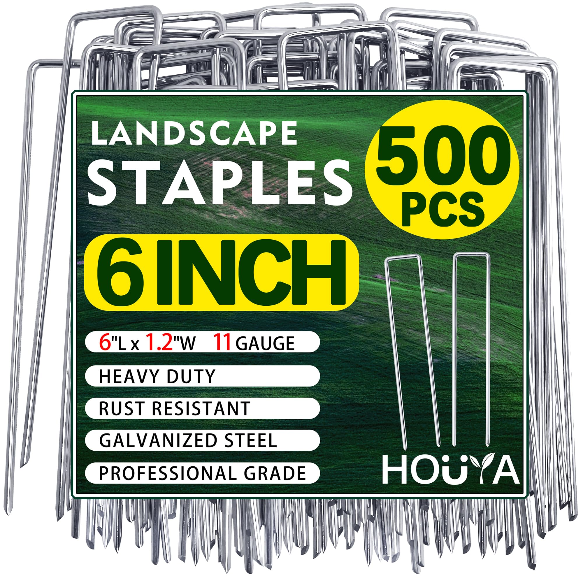 Houya landscape stakes 6-inch galvanized securely anchor landscape fabric.