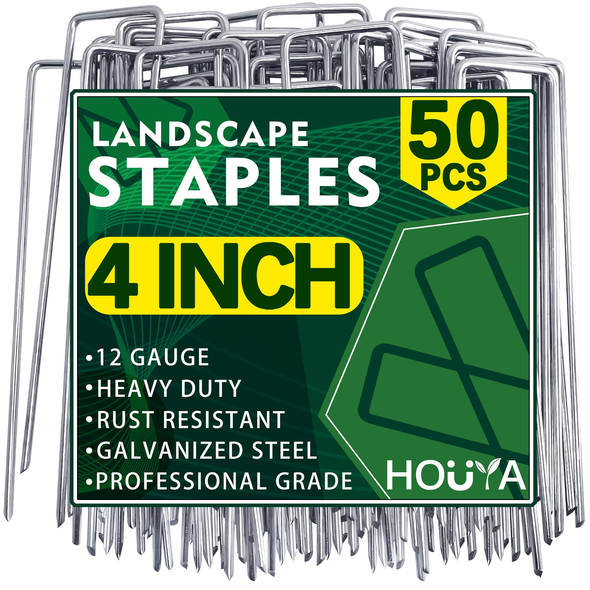 Houya landscape staples 4in for secure weed barrier installation and durable ground anchoring.