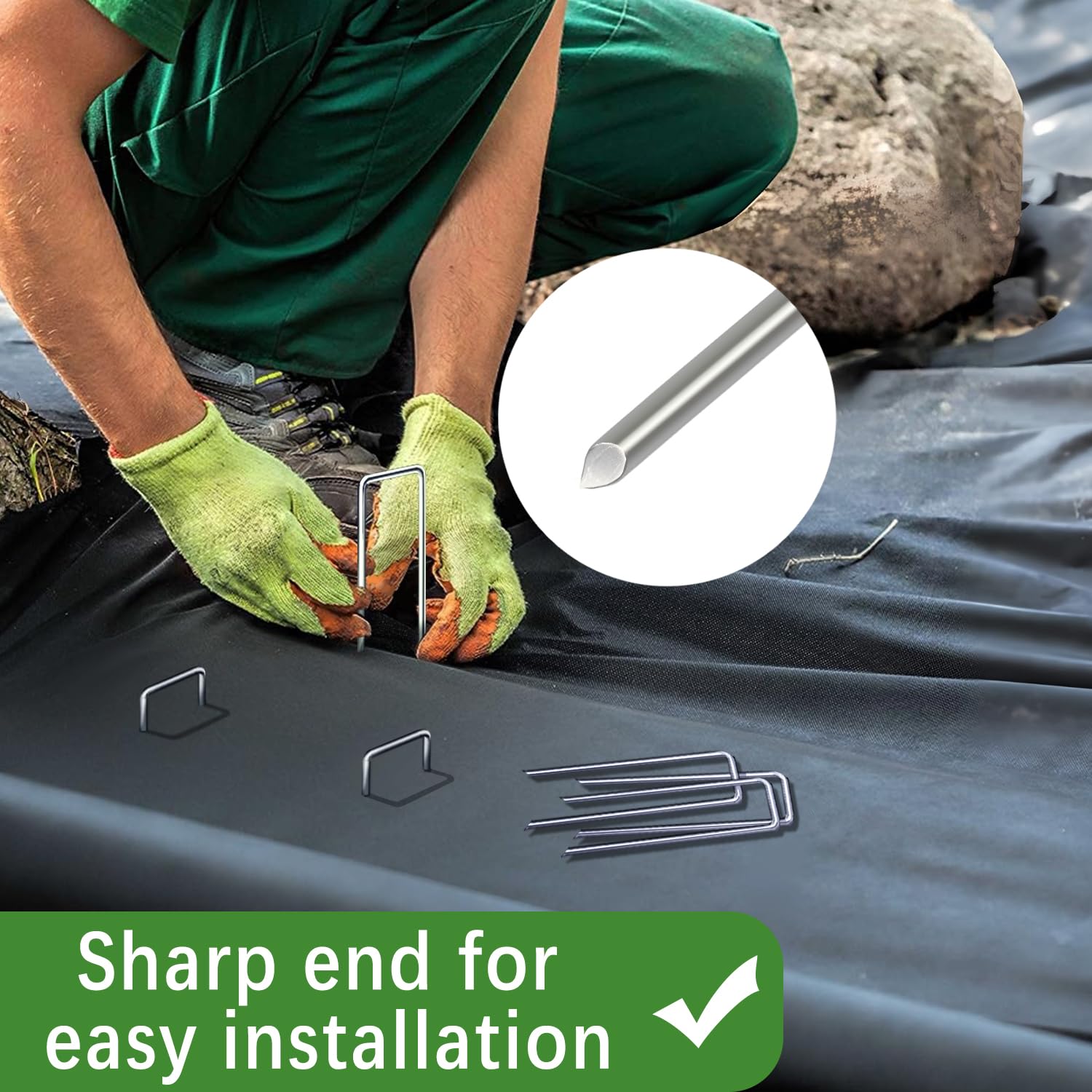 Houya multi-purpose staples secure irrigation tubing and weed barriers in outdoor projects.