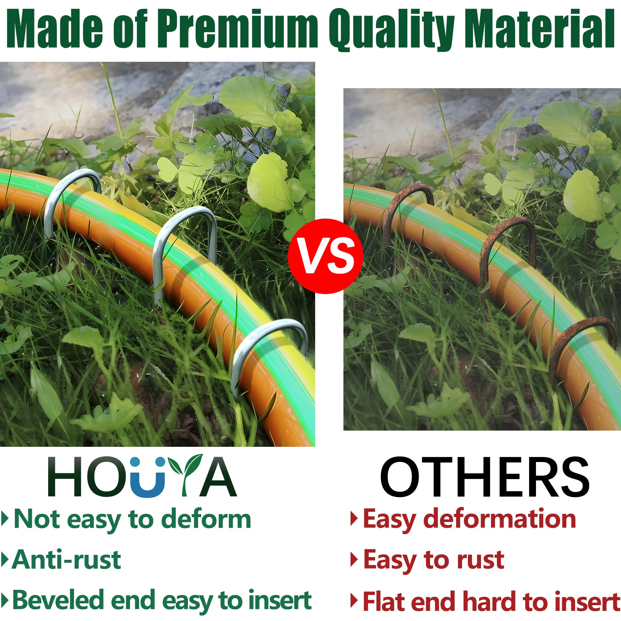 Houya stake secures drip tubing for neat irrigation without shifting.