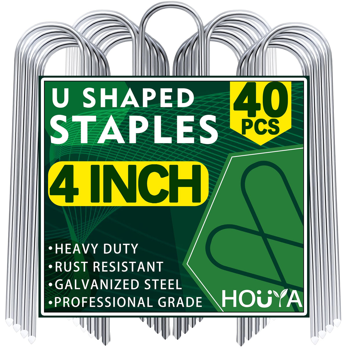 Houya U-stake 4 inch for drip irrigation, keeps tubing secure in soil.