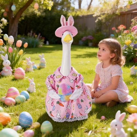 Houyan Easter Goose Outfit on 23-inch goose shows vibrant colors and durable design.