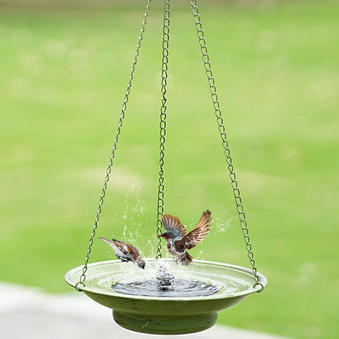 HOUYANG hanging bird bath with triple chain support for stable outdoor installation.