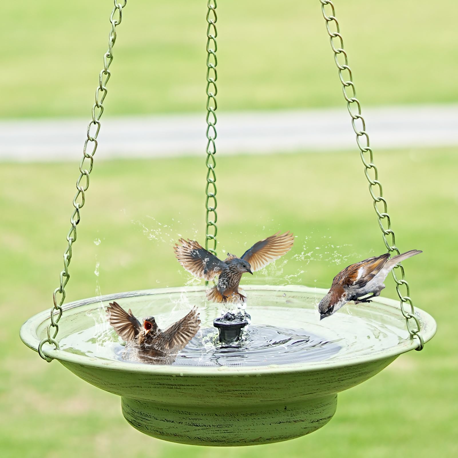 HOUYANG solar bubbler bird bath showing solar powered water flow to attract birds.