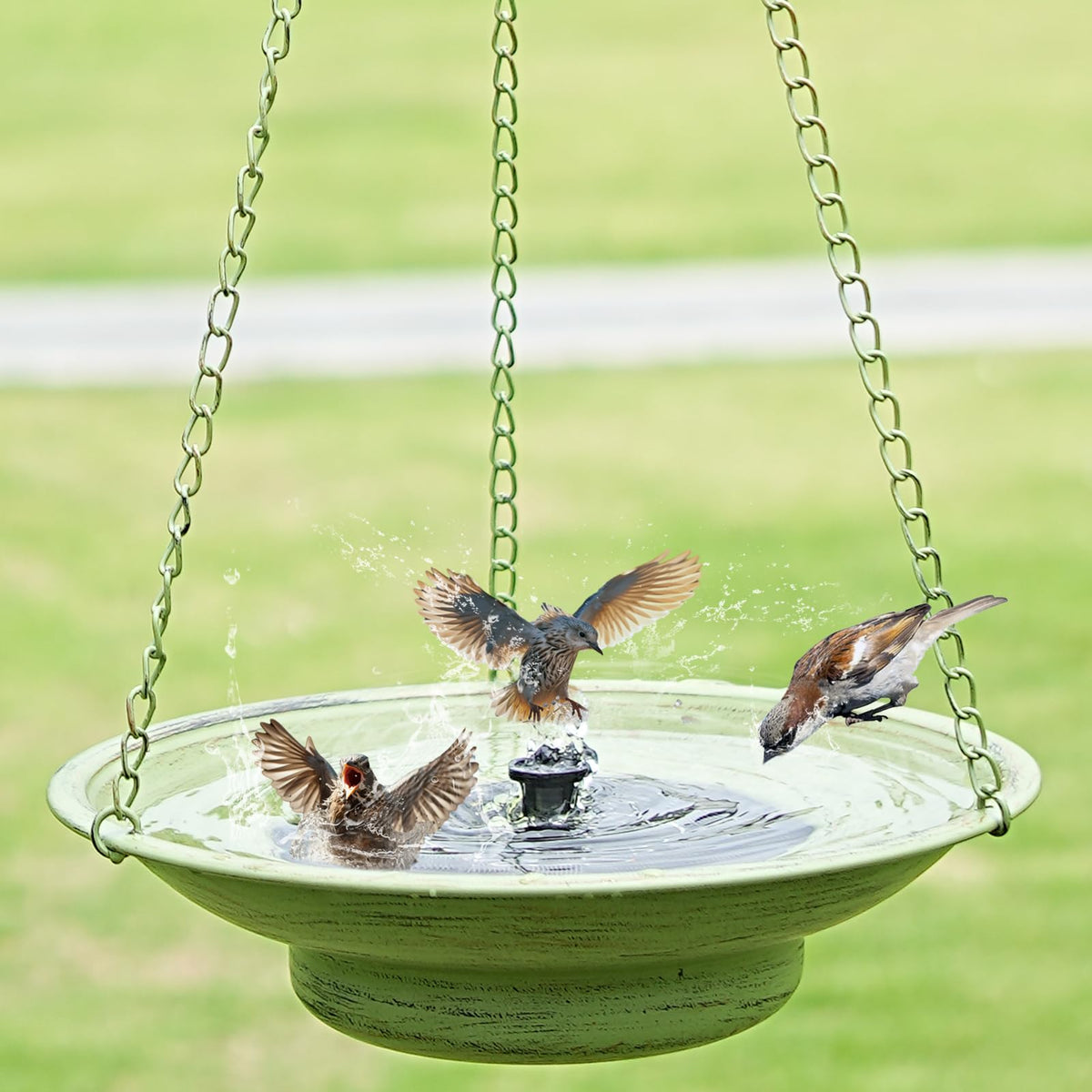 HOUYANG solar bubbler bird bath showing solar powered water flow to attract birds.