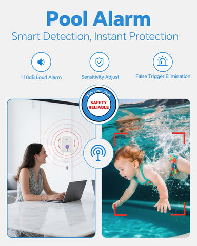 Hovara pool alarm 110dB siren delivers immediate alerts to deck