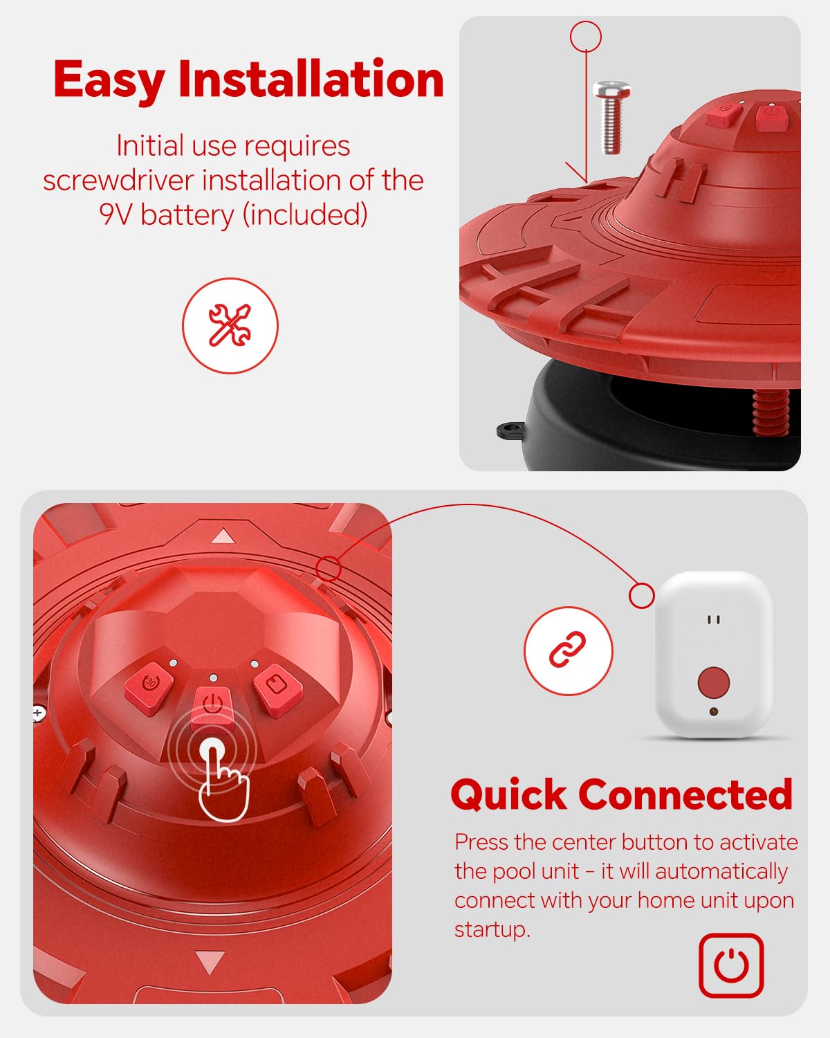 Hovara pool alarm battery insertion demonstrates easy, tool-free setup.