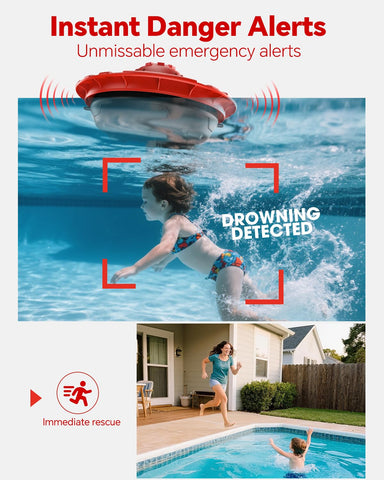 Hovara pool alarm red and black design delivers high visibility for quick recognition.