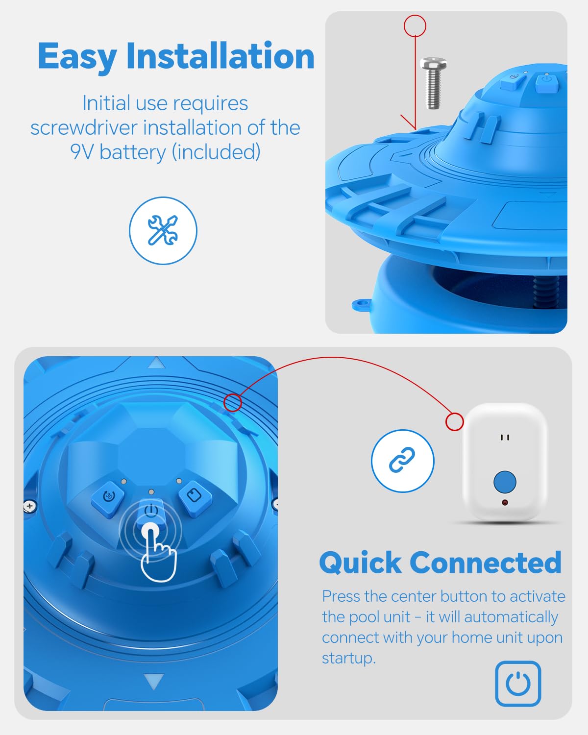 Hovara Pool Alarm provides wide coverage up to 20x40 feet.