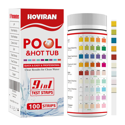HOVIRAN 9-in-1 test strips packaging for quick home pool testing
