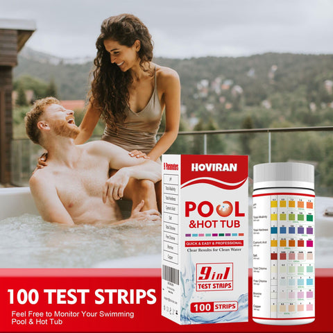 HOVIRAN pool testing strip close-up for color comparison