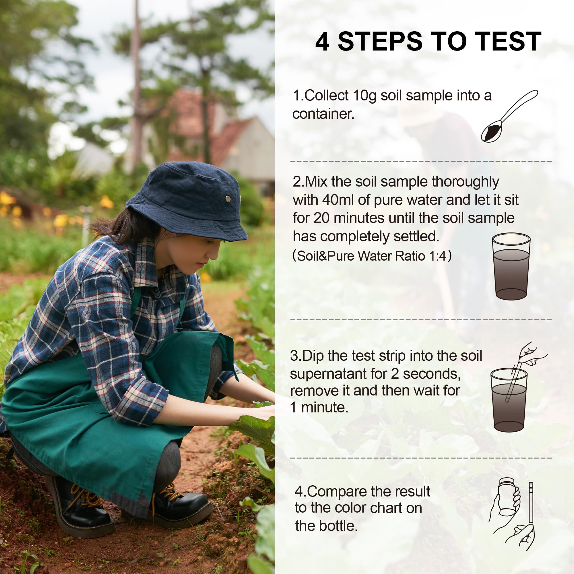 HOVIRAN soil pH test kit in use dip strip for quick accurate readings