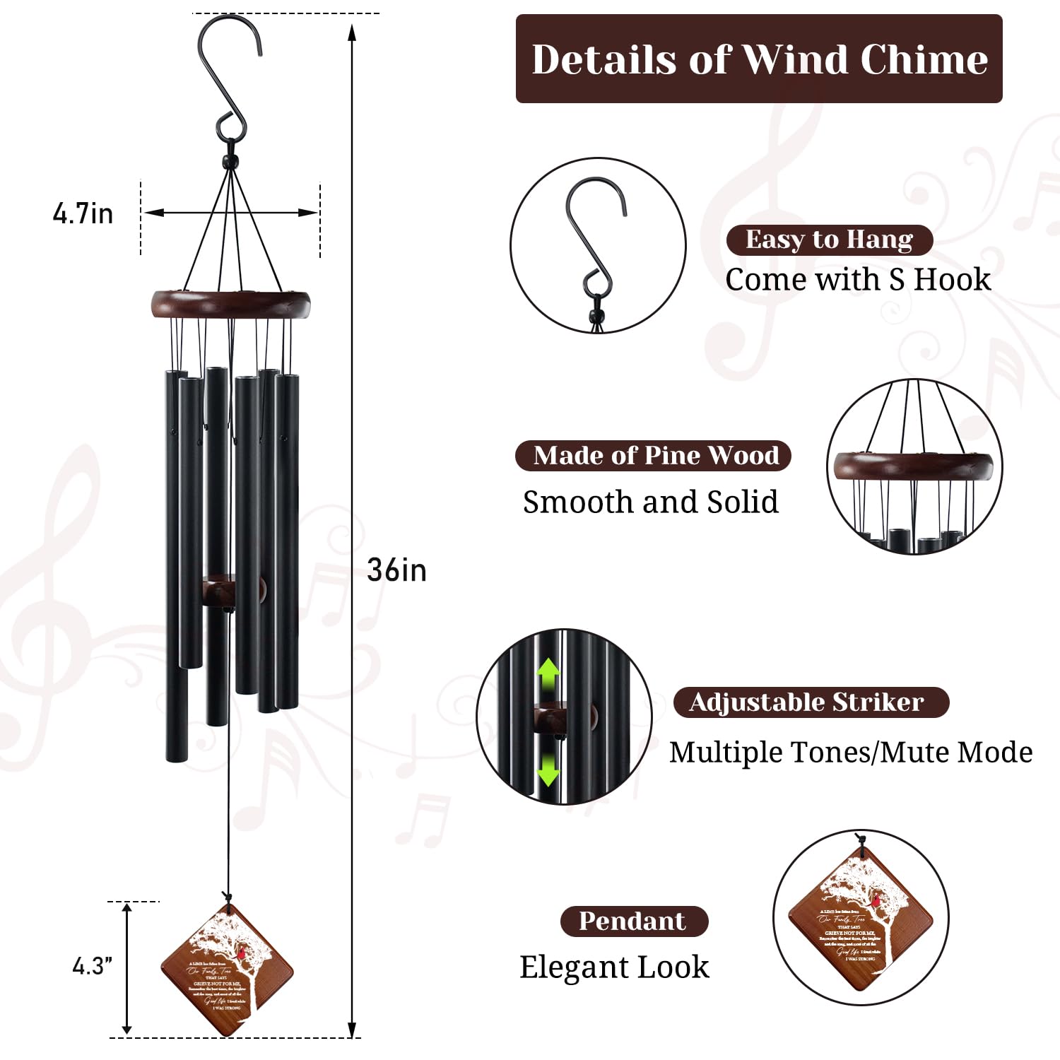 Howarmer cardinal wind chimes in garden, ideal memorial decor with peaceful tones.
