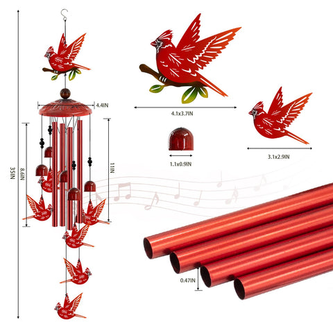 Howarmer Cardinal Wind Chimes crafted from metal withstand outdoor weather while delivering gentle sounds.
