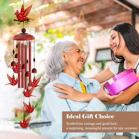 Howarmer Cardinal Wind Chimes featuring six cardinals creates a vivid garden focal point for serene spaces.