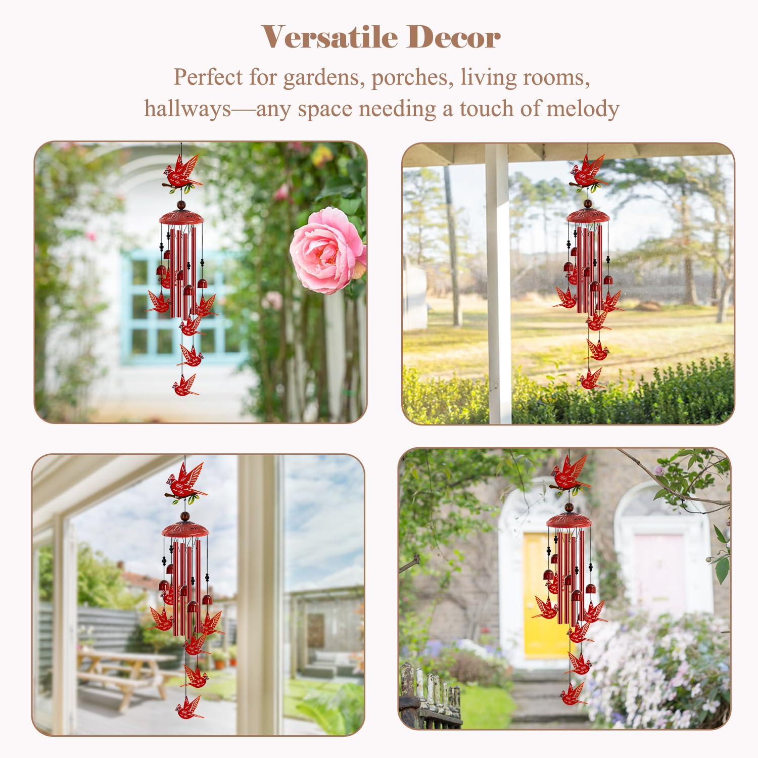Howarmer Cardinal Wind Chimes deliver soothing tones that invite peaceful moments outdoors.