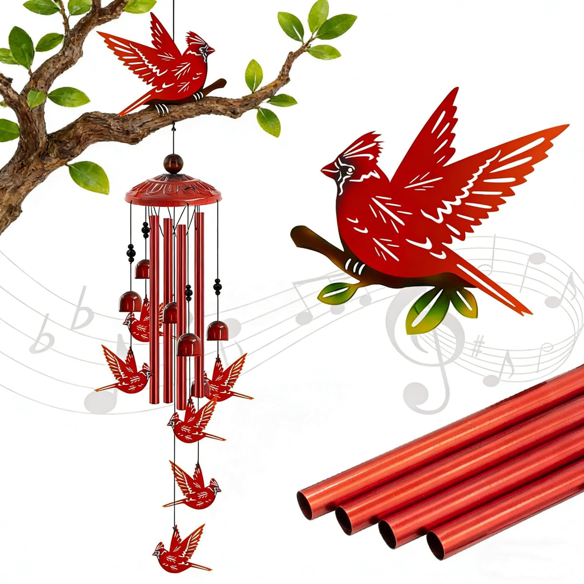 Howarmer Cardinal Wind Chimes top ornament enhances outdoor decor with a welcoming touch.