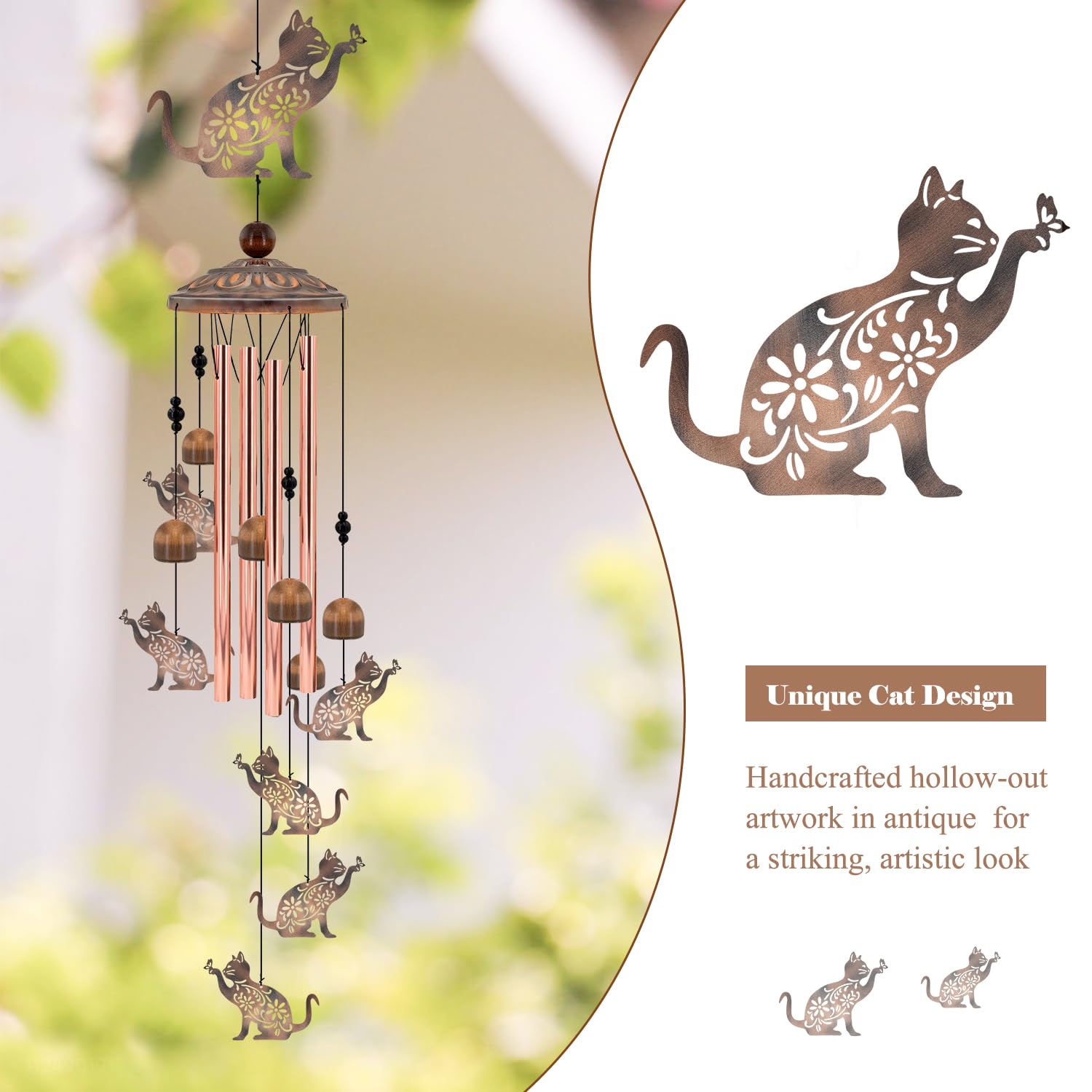 Howarmer cat wind chimes dangling charms enhance charm and sound in gardens and porches.