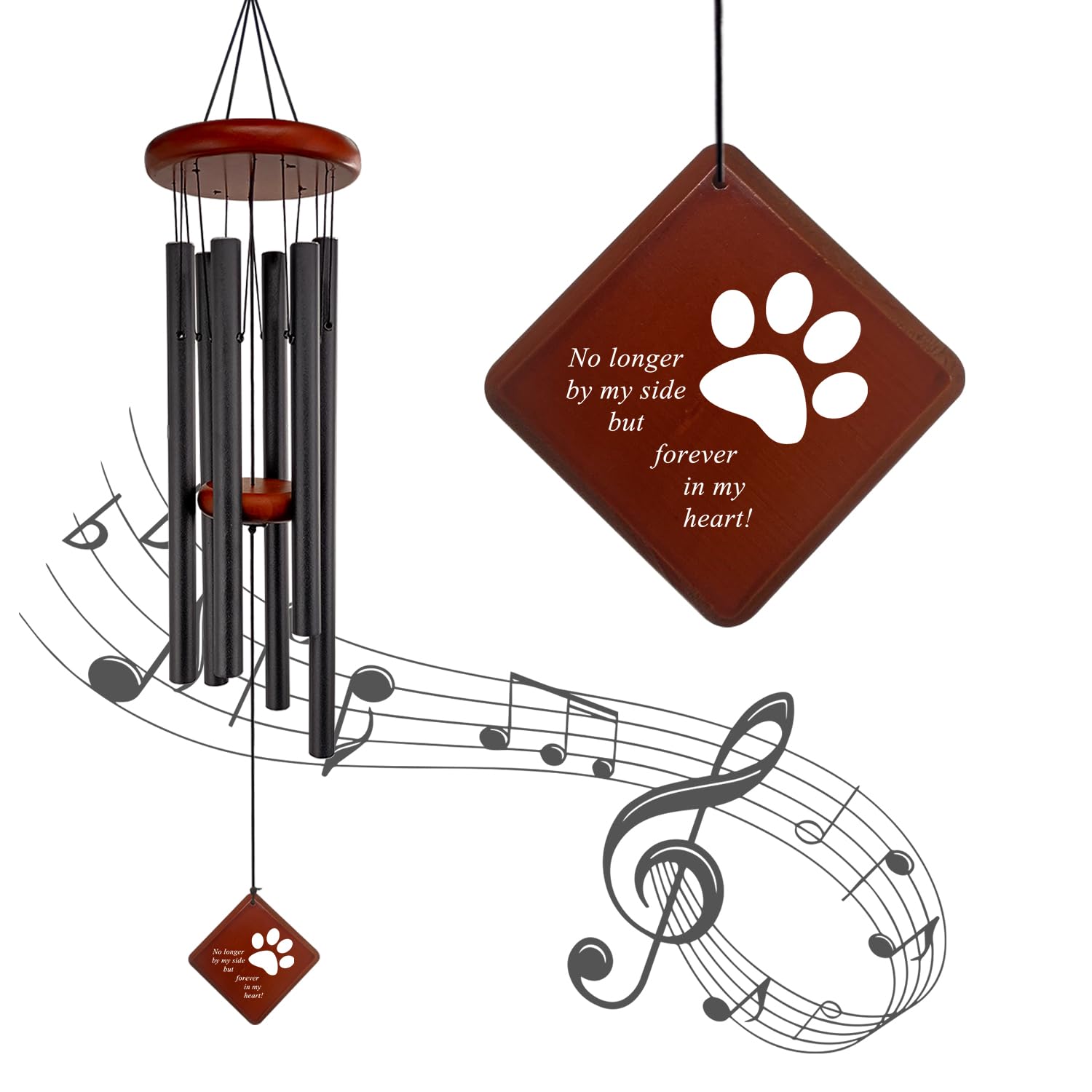 Howarmer dog memorial wind chime in pine frame for outdoor remembrance.