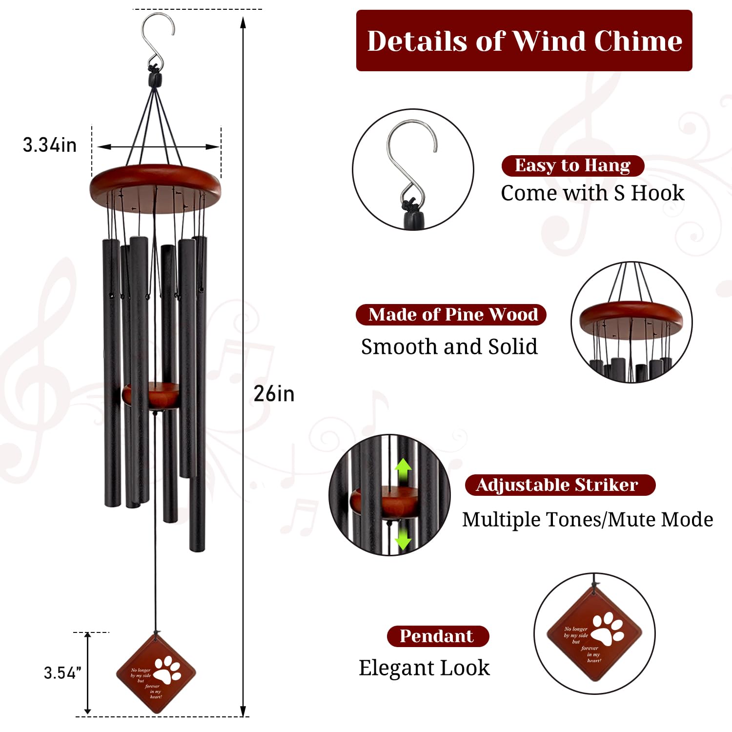 Howarmer pet sympathy wind chime with six tuned tubes for a soothing outdoor soundscape.