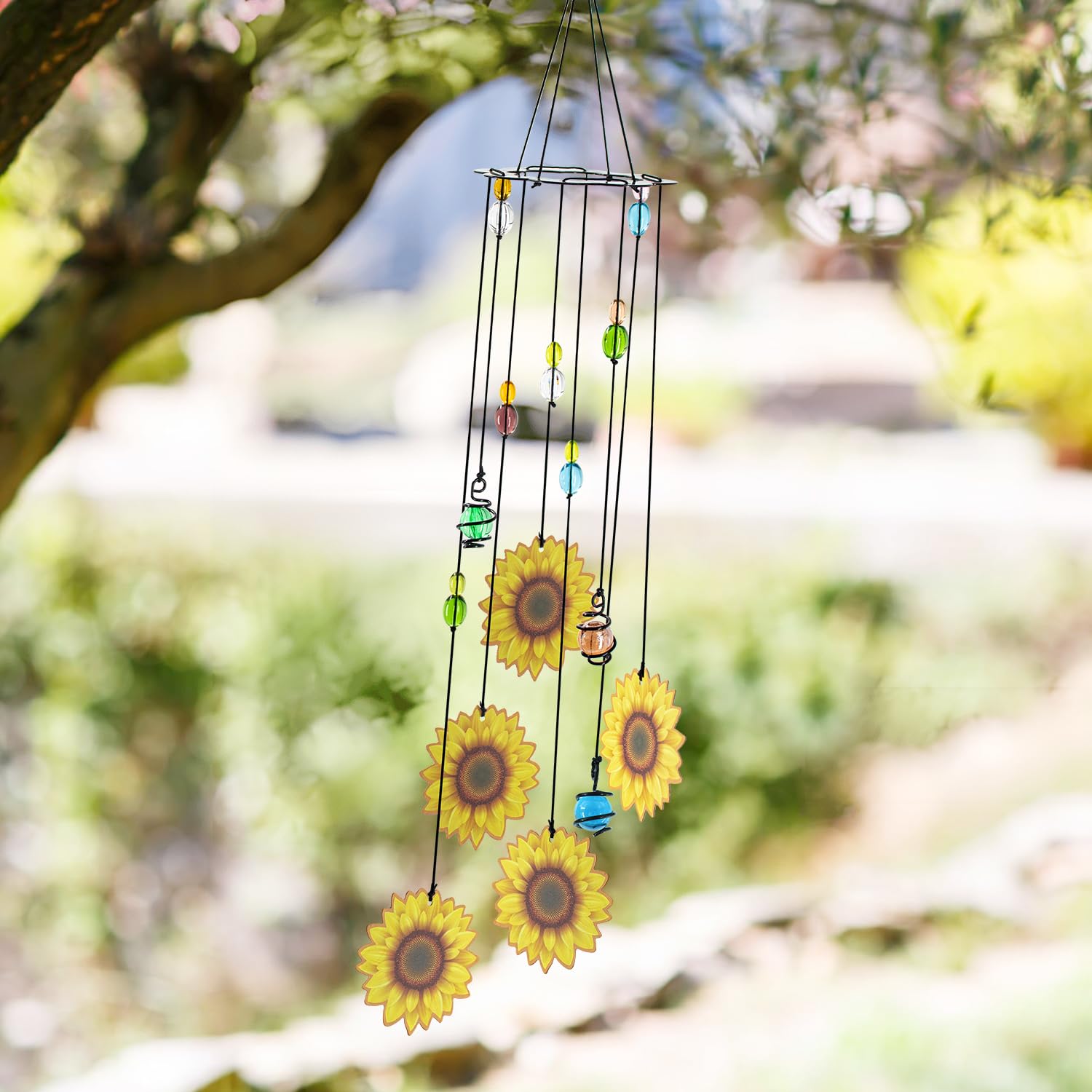 Howarmer sunflower windchime with decorative balls adds elegant detail